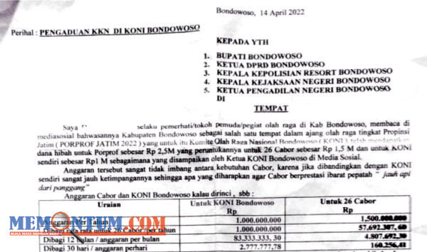 Terkait Dana Hibah, KONI Bondowoso Dilaporkan ke Kejaksaan Negeri